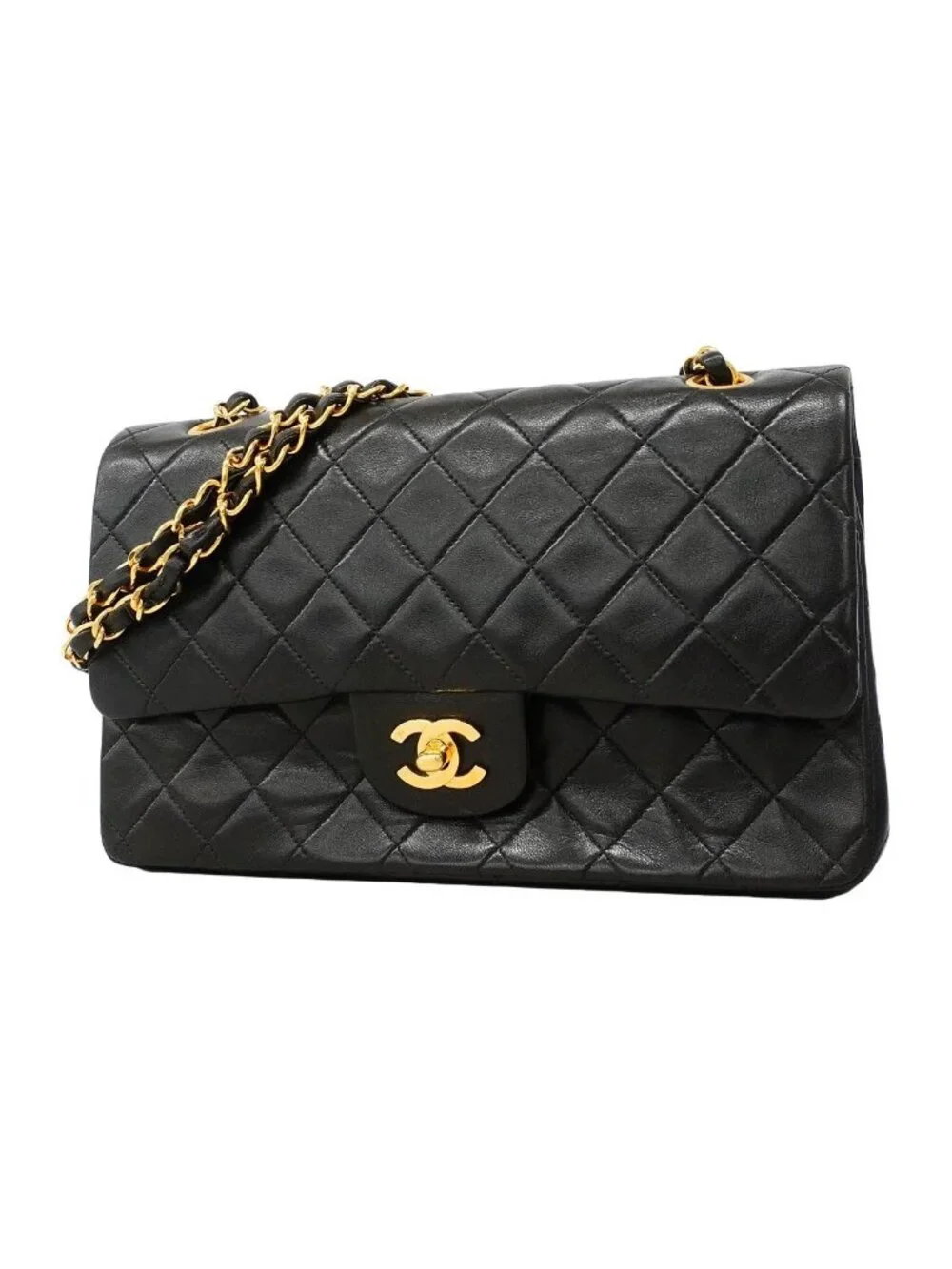 Chanel Shoulder Bag Quilted Lambskin Black Gold